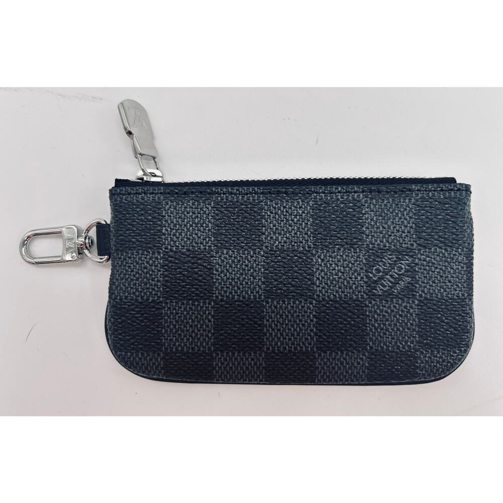Louis Vuitton Damier Graphite Key Cles SHW Pouch Coin Charm Black Gray Authentic - Picture 5 of 8